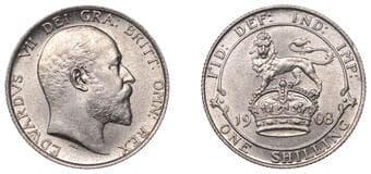 The Gary Oddie Collection of English Regal Shillings
Edward VII (1901-1910), Shilling, 1908, 5.67g/12h (ESC 3594; S...