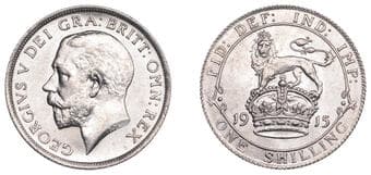 The Gary Oddie Collection of English Regal Shillings
George V (1910-1936), Shilling, 1915, 5.69g/12h (ESC 3804; S...