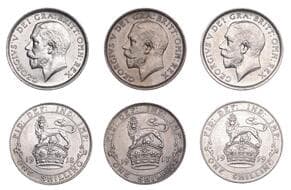 The Gary Oddie Collection of English Regal Shillings
George V (1910-1936), Shillings (3), 1917, 5.66g/12h; 1918,...