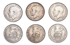 The Gary Oddie Collection of English Regal Shillings
George V (1910-1936), Shillings (3), 1924, 5.65g/12h (ESC 3820;...