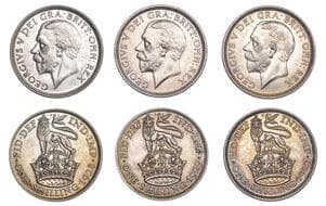 The Gary Oddie Collection of English Regal Shillings
George V (1910-1936), Shillings (3), 1927, 5.66g/12h (ESC 3829;...