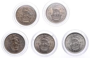 The Gary Oddie Collection of English Regal Shillings
George VI (1936-1952), Shillings (5), all English type, 1947-51...