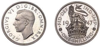 The Gary Oddie Collection of English Regal Shillings
George VI (1936-1952), Proof Shilling, 1947, English type, edge...