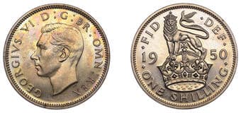The Gary Oddie Collection of English Regal Shillings
George VI (1936-1952), Proof Shilling, 1950, English type, edge...