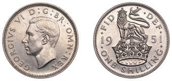 The Gary Oddie Collection of English Regal Shillings
George VI (1936-1952), Proof Shilling, 1951, English type, edge...
