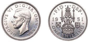 The Gary Oddie Collection of English Regal Shillings
George VI (1936-1952), Proof Shilling, 1951, Scottish type,...