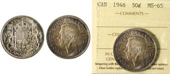 1946 50¢ ICCS Gem Mint State-65. Light, even toning enhances the coin's eye appeal without detracting from its...