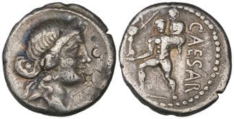 Roman, Julius Caesar, denarius, head of Venus, rev., Aeneas carrying Anchises, 3.81g (Cr. 458/1), obverse bankers...