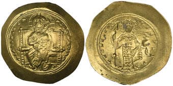 Byzantine, Constantine X Ducas (1059-67), histamenon, Christ enthroned facing, rev., standing figure of emperor holding...