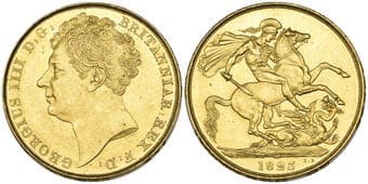 g George IV, two-pounds, 1823, bare head left, rev., St George and dragon, by Pistrucci, edge lettered (S. 3798),...