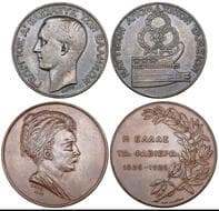 Greece, George I, undated (1870), bronze medal by A. D. Barre, rev., Navy Retirement Fund (Karamitsos 640); together...