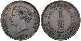 Cyprus, Victoria (1837-1901), 1/2 piastre, 1879 (KM 2; Fitikides 2), in NGC holder graded MS 62 BN Estimate: 200 - 300...