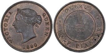 Cyprus, Victoria (1837-1901), 1/2 piastre, 1890 (KM 2; Fitikides 27), in NGC holder graded MS 64 BN Estimate: 300 -...