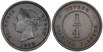 Cyprus, Victoria (1837-1901), 1/4 piastre, 1879 (KM 1.1; Fitikides 1), about extremely fine Estimate: 100 - 120 GBP