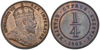 Cyprus, Edward VII (1901-1910), 1/4 piastre, 1902 (KM 8; Fitikides 44), in NGC holder graded UNC DETAILS – CLEANED ...