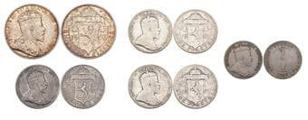 Cyprus, miscellaneous coins (5), comprising: Edward VII, 18 piastres, 1907; 9 piastres, 1907 (3); 1/4 piastre, 1905;...