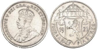 Cyprus, George V (1910-1936), 4 1/2 piastres, 1921 (KM15; Fitikides 54), in NGC holder graded UNC DETAILS – CLEANED ...