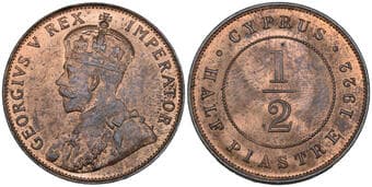 Cyprus, George V (1910-1936), 1/2 piastre, 1922 (KM 17; Fitikides 58), in NGC holder graded MS 63 RB Estimate: 500 -...