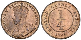 Cyprus, George V (1910-1936), 1/4 piastre, 1926 (KM 16; Fitikides 60), in NGC holder graded MS 64 RB Estimate: 200 -...