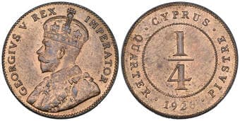 Cyprus, George V (1910-1936), 1/4 piastre, 1926 (KM 16; Fitikides 60), in NGC holder graded MS 64 RB Estimate: 200 -...